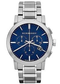 BURBERRY MEN’S WATCH BU9363 DESIGNER CHRONOGRAPH BLUE DIAL SILVER STAINLESS STEEL
