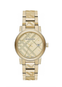 Burberry Unisex Watch The City Engraved 38mm Checked Gold BU9038