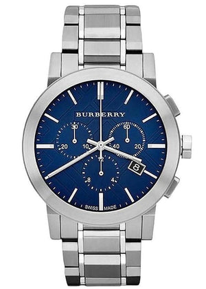 BURBERRY MEN’S WATCH BU9363 DESIGNER CHRONOGRAPH BLUE DIAL SILVER STAINLESS STEEL