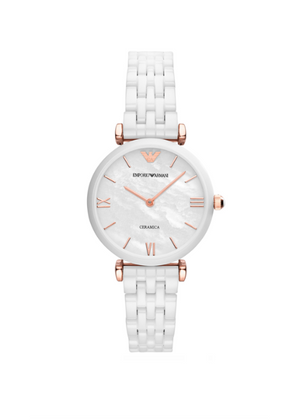 Emporio Armani Watch AR1486 Rose Gold & White Ceramic Ladies Watch