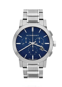 BURBERRY MEN’S WATCH BU9363 DESIGNER CHRONOGRAPH BLUE DIAL SILVER STAINLESS STEEL