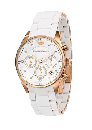 EMPORIO ARMANI ROSE GOLD WHITE CHRONOGRAPH WOMENS WATCH AR5920