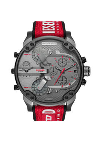 DIESEL DZ7423 MR. DADDY GREY RED SILICONE MULTI-ZONE CHRONOGRAPH WATCH