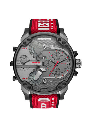 DIESEL DZ7423 MR. DADDY GREY RED SILICONE MULTI-ZONE CHRONOGRAPH WATCH