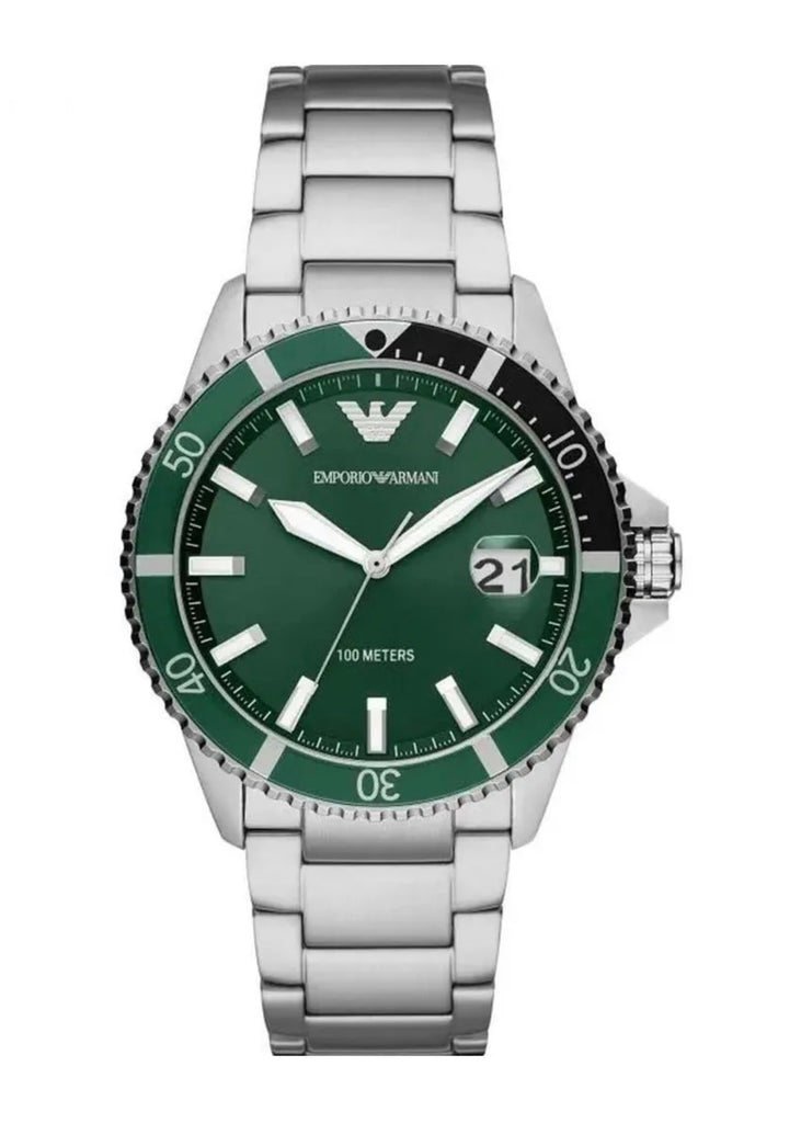 EMPORIO ARMANI MENS AR11338 GREEN HULK DAY AND DATE WATCH