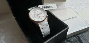 EMPORIO ARMANI ROSE GOLD WHITE CHRONOGRAPH WOMENS WATCH AR5920
