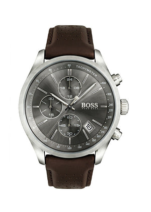 HUGO BOSS MEN'S WATCH 1513476 GRAND PRIX BROWN LEATHER